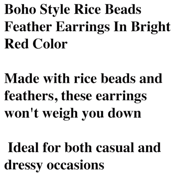 Boho Style Rice Beads Feather Earrings In Burgundy and Red Color - NWT - Picture 3 of 5